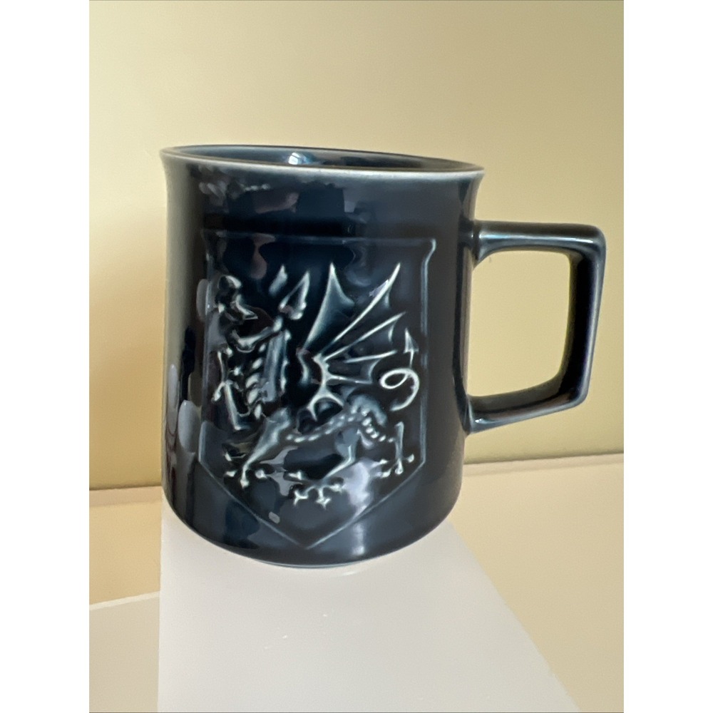 Holkham Pottery Mug Dragon Seal‎ Gothic Medieval Theme Blue